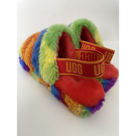 UGG Woman's Fluff Yeah Rainbow Stripe Cali Collage Slide Slippers EU 37 US 6 - Picture 4 of 7